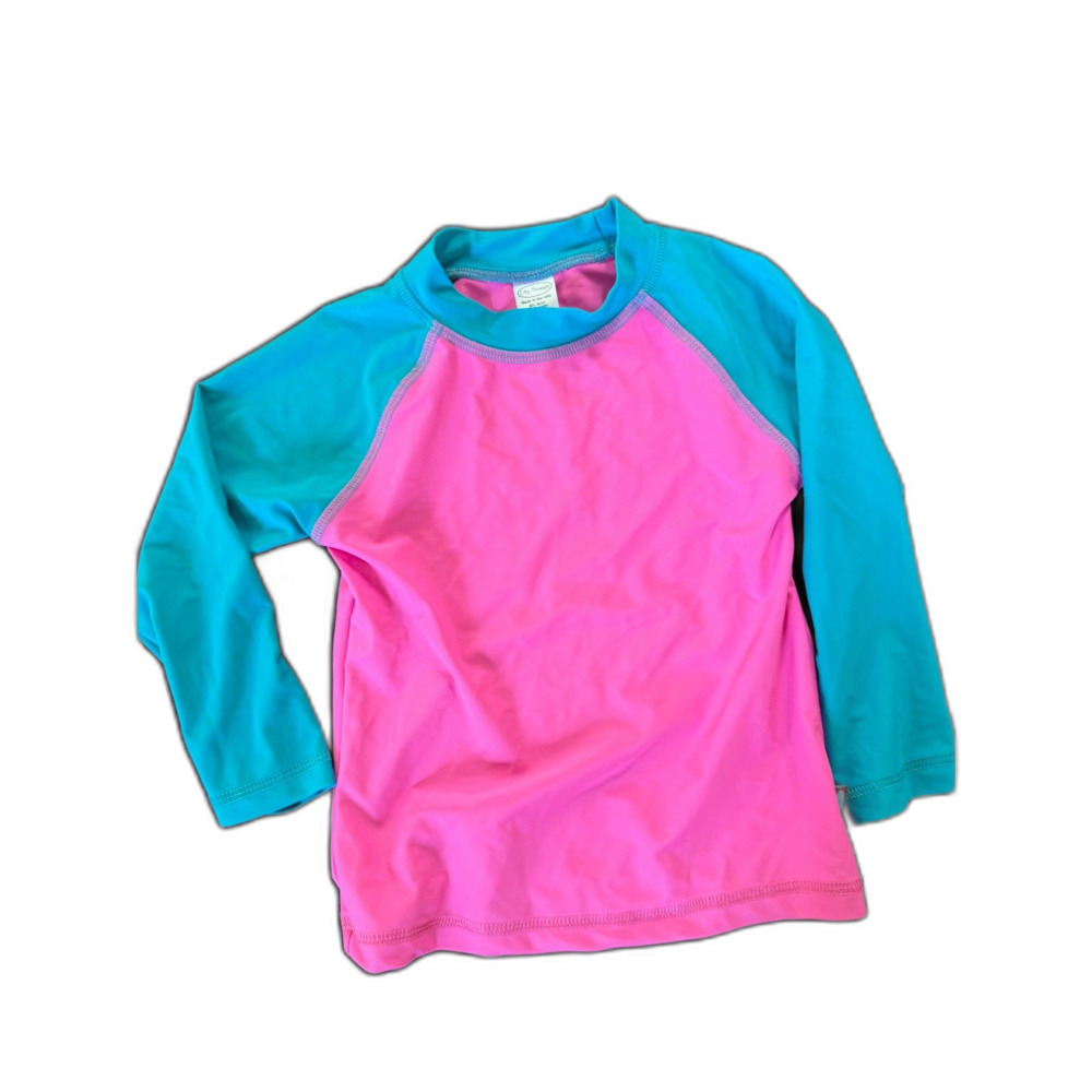 City Threads Girls Pink Turquoise Long-Sleeve Rash Guard Size 4T UPF 50+